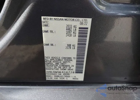 2022 Nissan Altima Sv Intelligent Awd from USA, damaged, VIN 1N4BL4DW5NN416728
